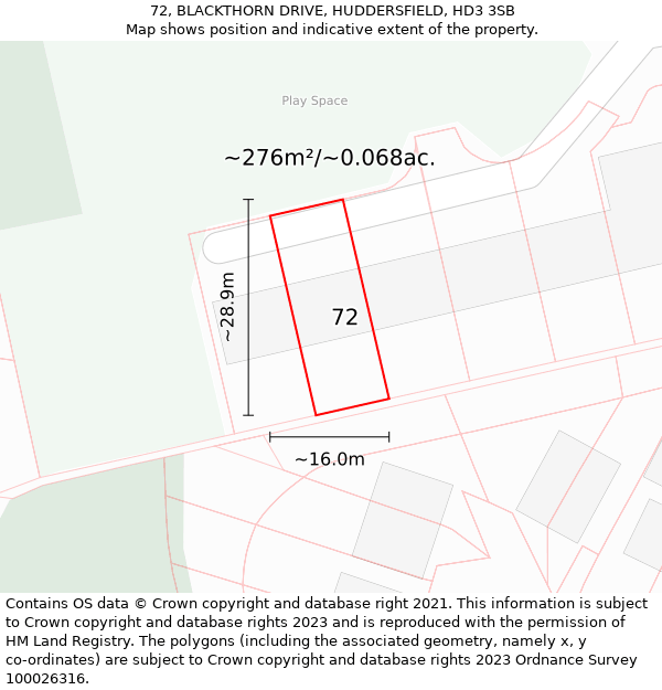 72, BLACKTHORN DRIVE, HUDDERSFIELD, HD3 3SB: Plot and title map