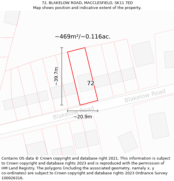 72, BLAKELOW ROAD, MACCLESFIELD, SK11 7ED: Plot and title map