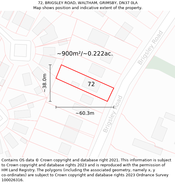 72, BRIGSLEY ROAD, WALTHAM, GRIMSBY, DN37 0LA: Plot and title map