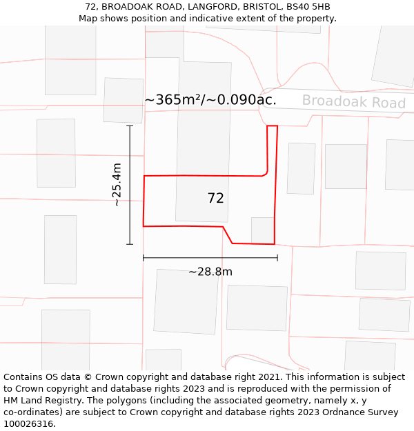 72, BROADOAK ROAD, LANGFORD, BRISTOL, BS40 5HB: Plot and title map