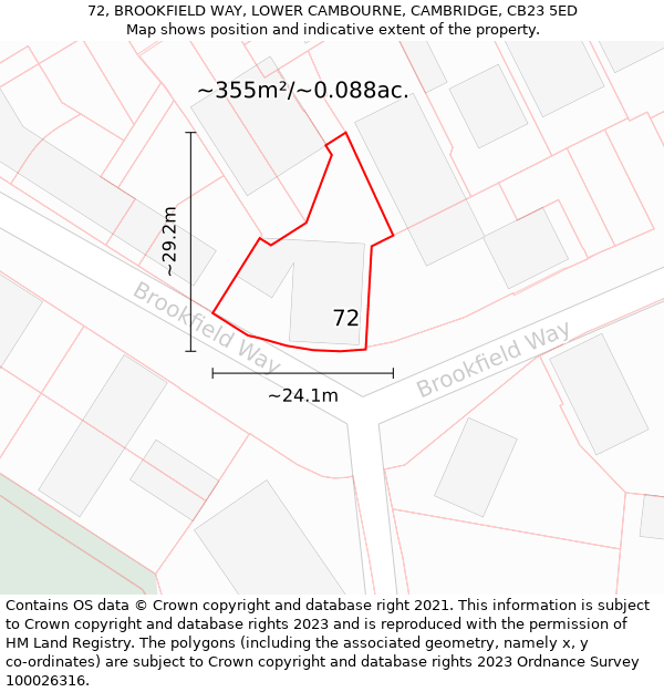 72, BROOKFIELD WAY, LOWER CAMBOURNE, CAMBRIDGE, CB23 5ED: Plot and title map