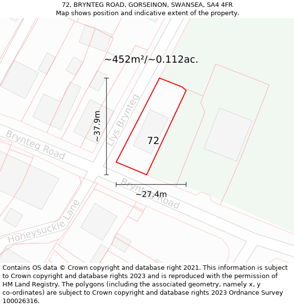 72, BRYNTEG ROAD, GORSEINON, SWANSEA, SA4 4FR: Plot and title map