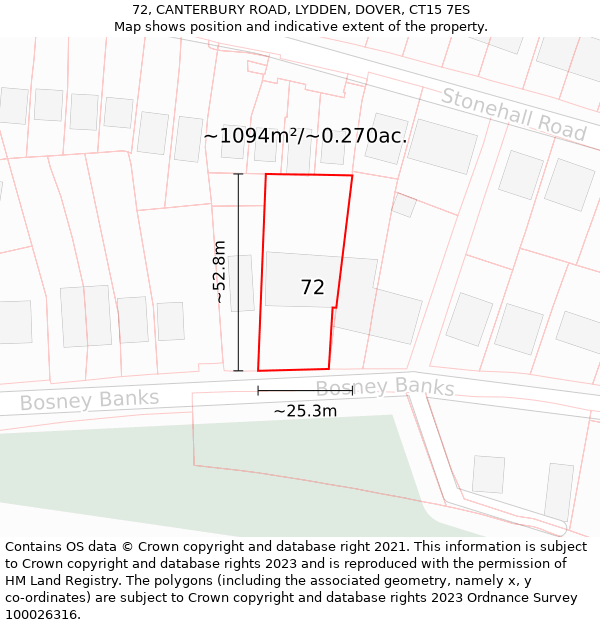 72, CANTERBURY ROAD, LYDDEN, DOVER, CT15 7ES: Plot and title map