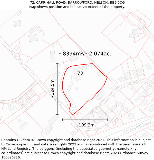 72, CARR HALL ROAD, BARROWFORD, NELSON, BB9 6QG: Plot and title map