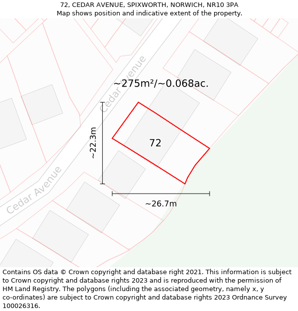 72, CEDAR AVENUE, SPIXWORTH, NORWICH, NR10 3PA: Plot and title map