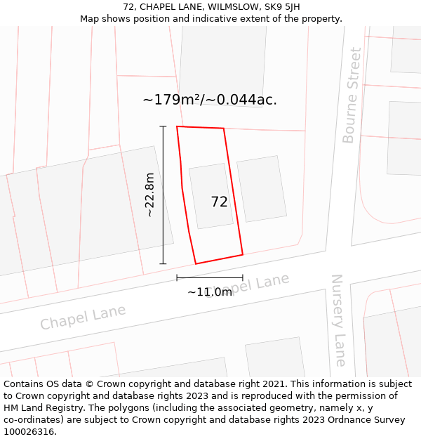 72, CHAPEL LANE, WILMSLOW, SK9 5JH: Plot and title map