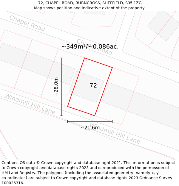 72, CHAPEL ROAD, BURNCROSS, SHEFFIELD, S35 1ZG: Plot and title map