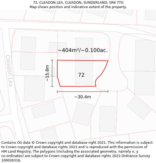 72, CLEADON LEA, CLEADON, SUNDERLAND, SR6 7TG: Plot and title map