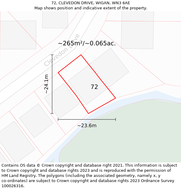 72, CLEVEDON DRIVE, WIGAN, WN3 6AE: Plot and title map