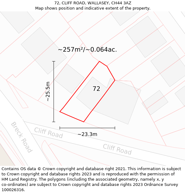 72, CLIFF ROAD, WALLASEY, CH44 3AZ: Plot and title map