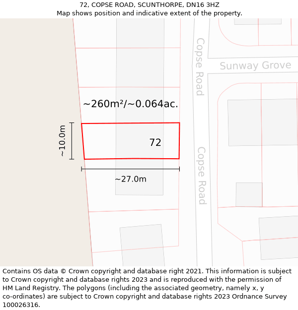 72, COPSE ROAD, SCUNTHORPE, DN16 3HZ: Plot and title map