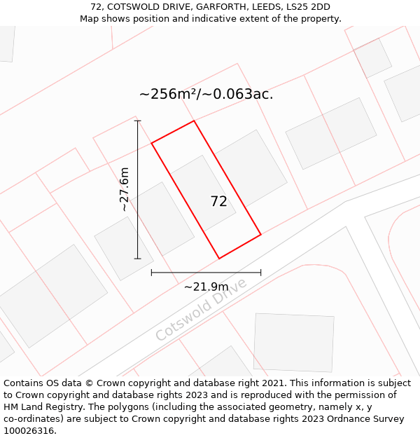 72, COTSWOLD DRIVE, GARFORTH, LEEDS, LS25 2DD: Plot and title map