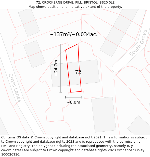 72, CROCKERNE DRIVE, PILL, BRISTOL, BS20 0LE: Plot and title map