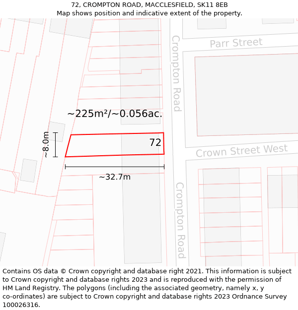 72, CROMPTON ROAD, MACCLESFIELD, SK11 8EB: Plot and title map