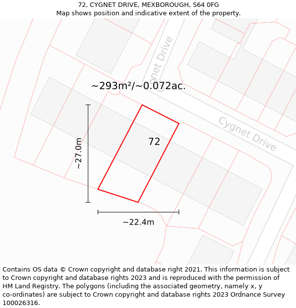 72, CYGNET DRIVE, MEXBOROUGH, S64 0FG: Plot and title map