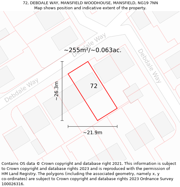 72, DEBDALE WAY, MANSFIELD WOODHOUSE, MANSFIELD, NG19 7NN: Plot and title map