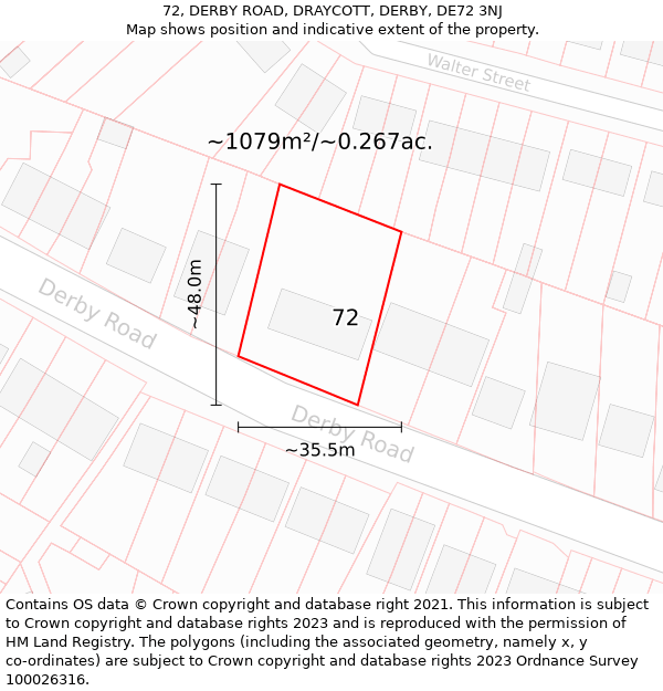 72, DERBY ROAD, DRAYCOTT, DERBY, DE72 3NJ: Plot and title map