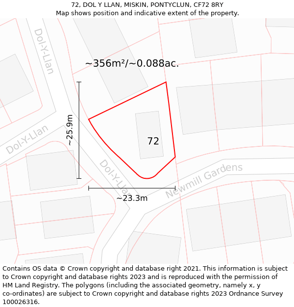 72, DOL Y LLAN, MISKIN, PONTYCLUN, CF72 8RY: Plot and title map