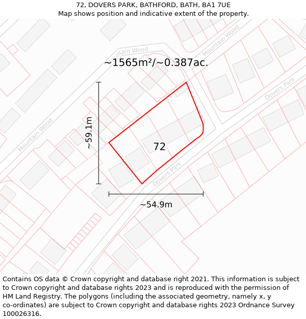 72, DOVERS PARK, BATHFORD, BATH, BA1 7UE: Plot and title map