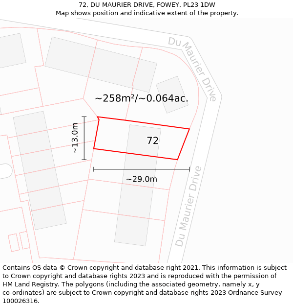 72, DU MAURIER DRIVE, FOWEY, PL23 1DW: Plot and title map