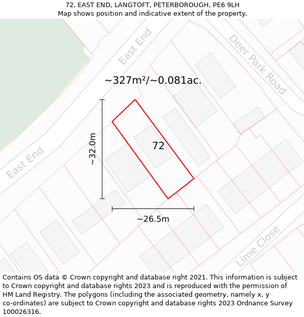 72, EAST END, LANGTOFT, PETERBOROUGH, PE6 9LH: Plot and title map