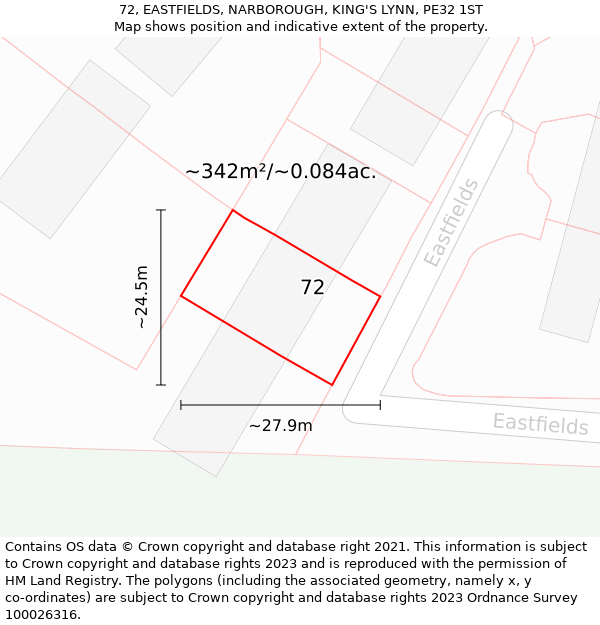 72, EASTFIELDS, NARBOROUGH, KING'S LYNN, PE32 1ST: Plot and title map