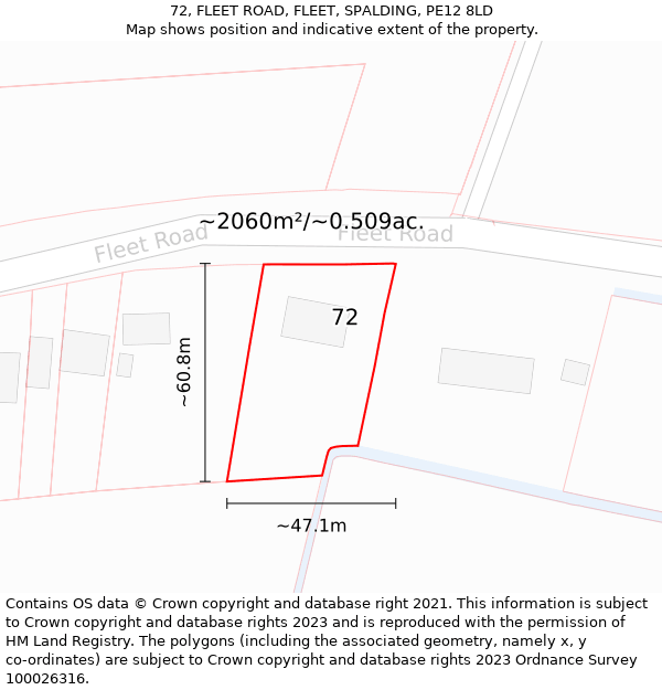 72, FLEET ROAD, FLEET, SPALDING, PE12 8LD: Plot and title map