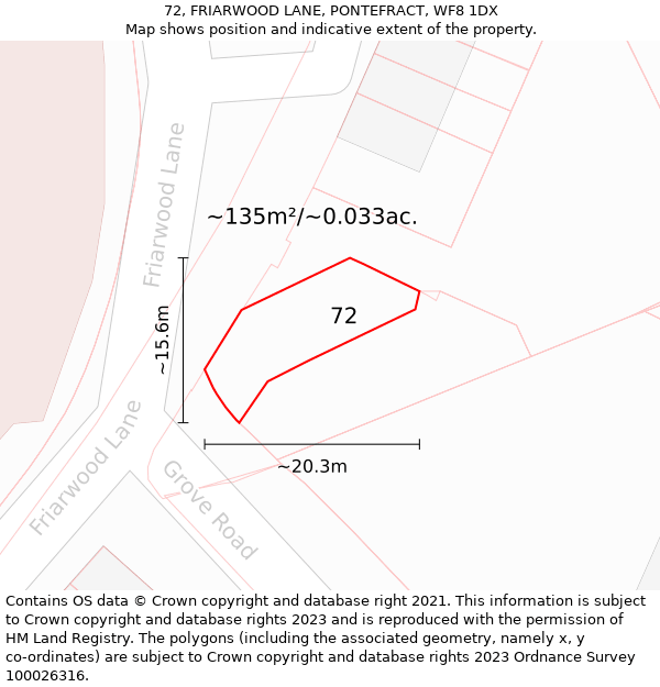 72, FRIARWOOD LANE, PONTEFRACT, WF8 1DX: Plot and title map