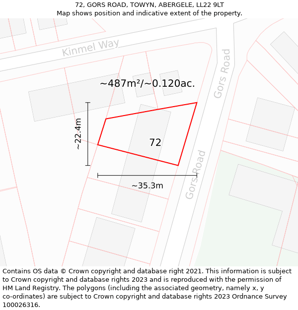 72, GORS ROAD, TOWYN, ABERGELE, LL22 9LT: Plot and title map