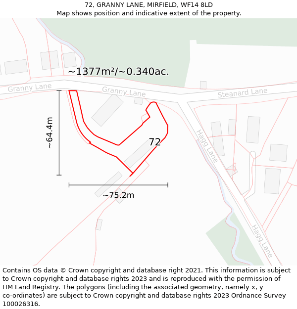 72, GRANNY LANE, MIRFIELD, WF14 8LD: Plot and title map