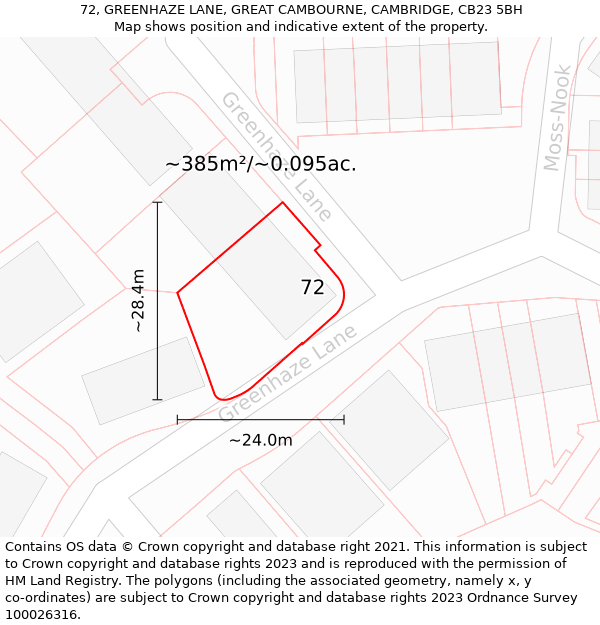 72, GREENHAZE LANE, GREAT CAMBOURNE, CAMBRIDGE, CB23 5BH: Plot and title map