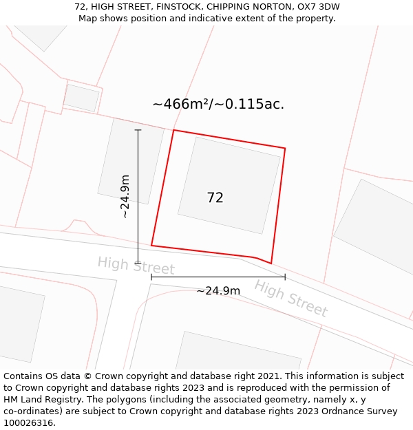 72, HIGH STREET, FINSTOCK, CHIPPING NORTON, OX7 3DW: Plot and title map