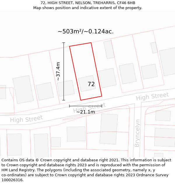 72, HIGH STREET, NELSON, TREHARRIS, CF46 6HB: Plot and title map