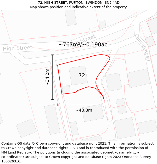 72, HIGH STREET, PURTON, SWINDON, SN5 4AD: Plot and title map