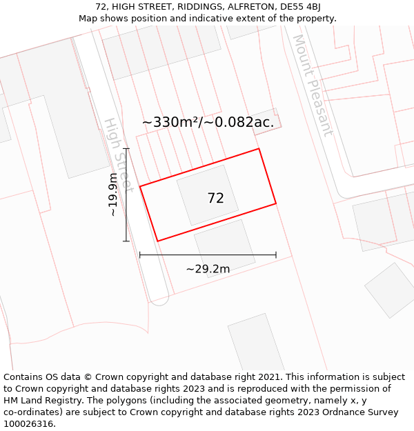 72, HIGH STREET, RIDDINGS, ALFRETON, DE55 4BJ: Plot and title map