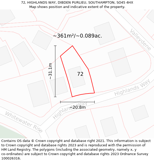 72, HIGHLANDS WAY, DIBDEN PURLIEU, SOUTHAMPTON, SO45 4HX: Plot and title map