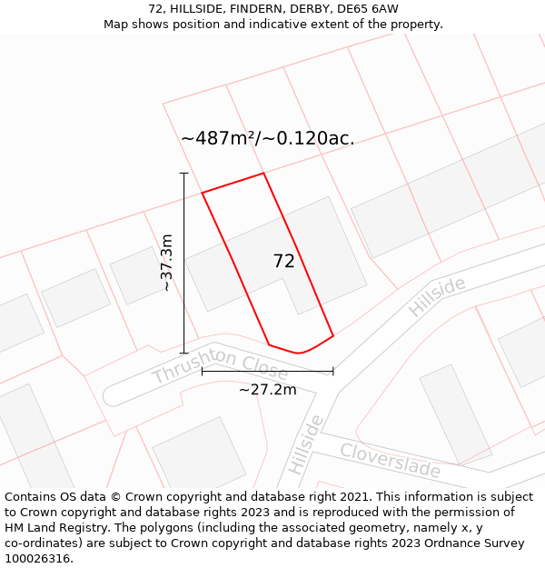 72, HILLSIDE, FINDERN, DERBY, DE65 6AW: Plot and title map