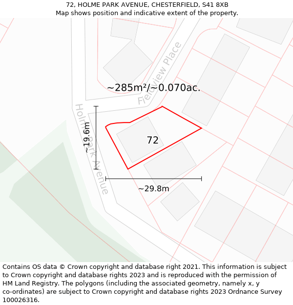 72, HOLME PARK AVENUE, CHESTERFIELD, S41 8XB: Plot and title map