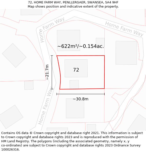 72, HOME FARM WAY, PENLLERGAER, SWANSEA, SA4 9HF: Plot and title map