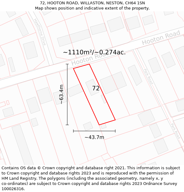 72, HOOTON ROAD, WILLASTON, NESTON, CH64 1SN: Plot and title map