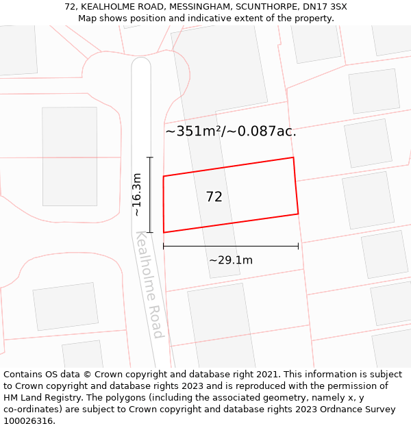 72, KEALHOLME ROAD, MESSINGHAM, SCUNTHORPE, DN17 3SX: Plot and title map