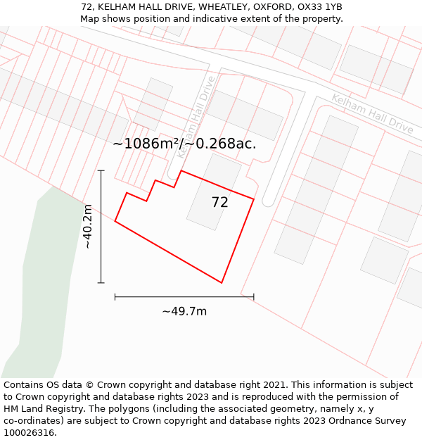 72, KELHAM HALL DRIVE, WHEATLEY, OXFORD, OX33 1YB: Plot and title map