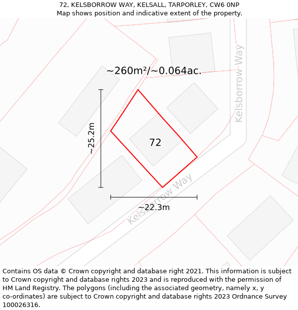 72, KELSBORROW WAY, KELSALL, TARPORLEY, CW6 0NP: Plot and title map