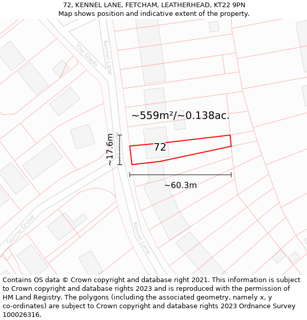 72, KENNEL LANE, FETCHAM, LEATHERHEAD, KT22 9PN: Plot and title map