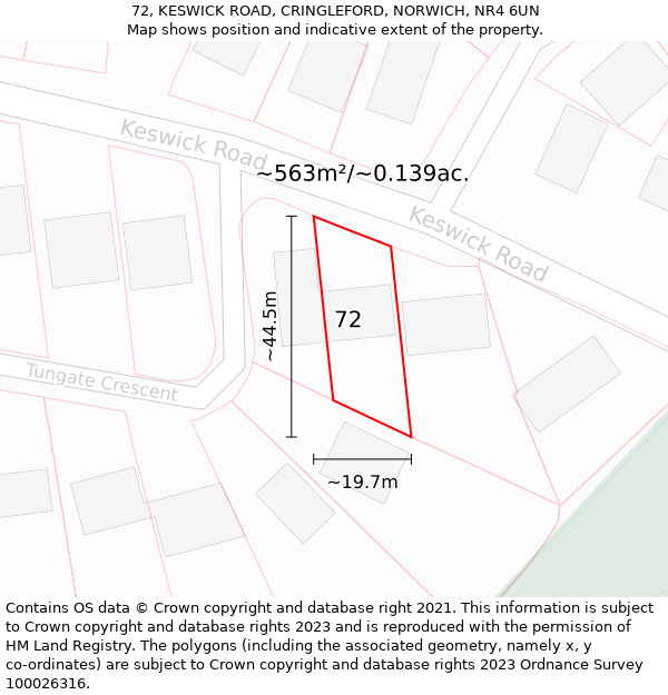 72, KESWICK ROAD, CRINGLEFORD, NORWICH, NR4 6UN: Plot and title map