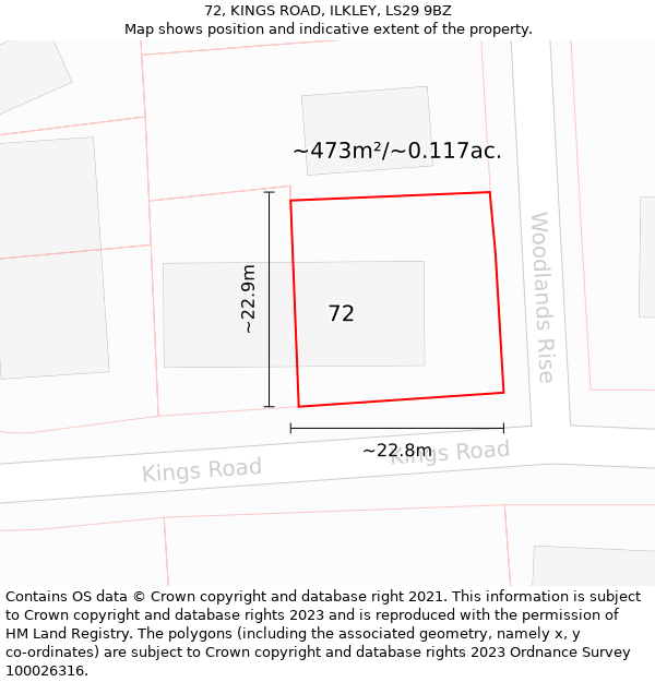 72, KINGS ROAD, ILKLEY, LS29 9BZ: Plot and title map