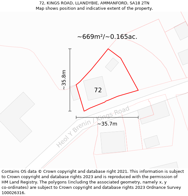 72, KINGS ROAD, LLANDYBIE, AMMANFORD, SA18 2TN: Plot and title map