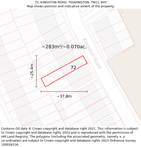 72, KINGSTON ROAD, TEDDINGTON, TW11 9HY: Plot and title map