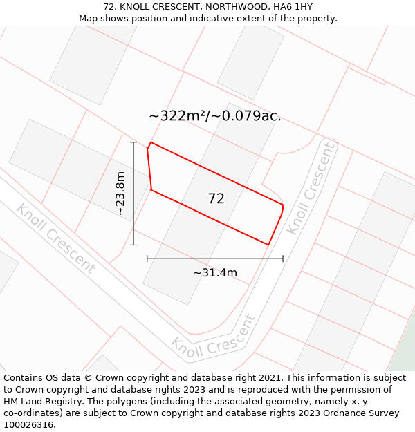 72, KNOLL CRESCENT, NORTHWOOD, HA6 1HY: Plot and title map
