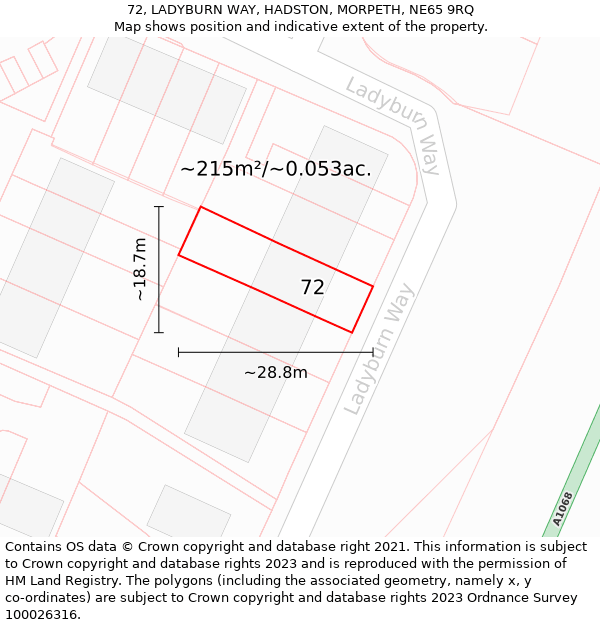 72, LADYBURN WAY, HADSTON, MORPETH, NE65 9RQ: Plot and title map